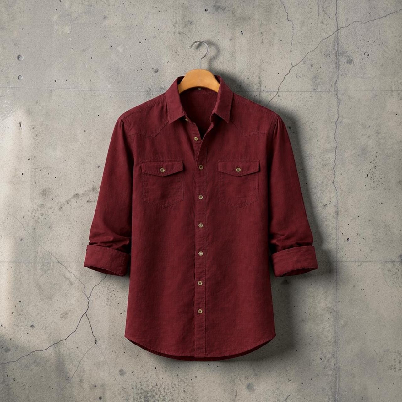WhatsApp Image 2026-08-21 at 1.16.34 PM (2) Men's Maroon Oxford Cotton Casual Shirt - Image 1