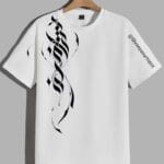 Calligraphy Art Vertical Chest Graphic Oversized White T-Shirt
