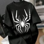 Large White Spider Graphic Oversized Black T-Shirt