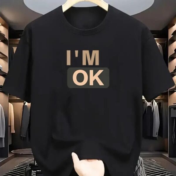 I'M OK Typographic Logo Oversized Black T-Shirt