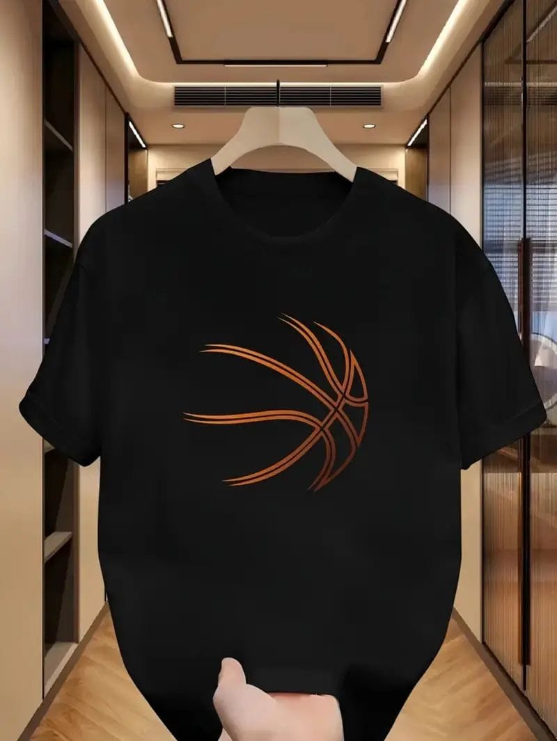 14992a02c65e8375b54297b53740a083 Minimalist Basketball Graphic Oversized Black T-Shirt - Image 1
