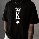"King" Crown & Spade Playing Card Motif Oversized Black T-Shirt