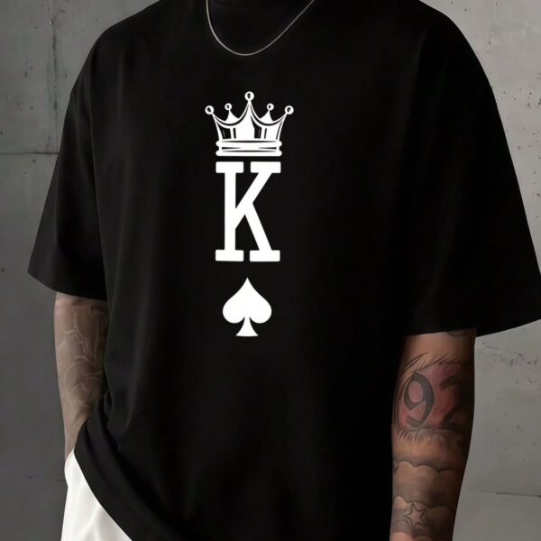 "King" Crown & Spade Playing Card Motif Oversized Black T-Shirt