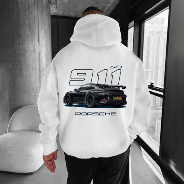 "Porsche 911 GT3" Sports Car Graphic Oversized White Hoodie