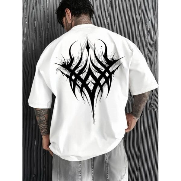 Men’s White Oversized Graphic T-Shirt – Abstract Back Print