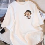 Mr. Bean with Teddy Cartoon Chest Graphic Oversized White T-Shirt