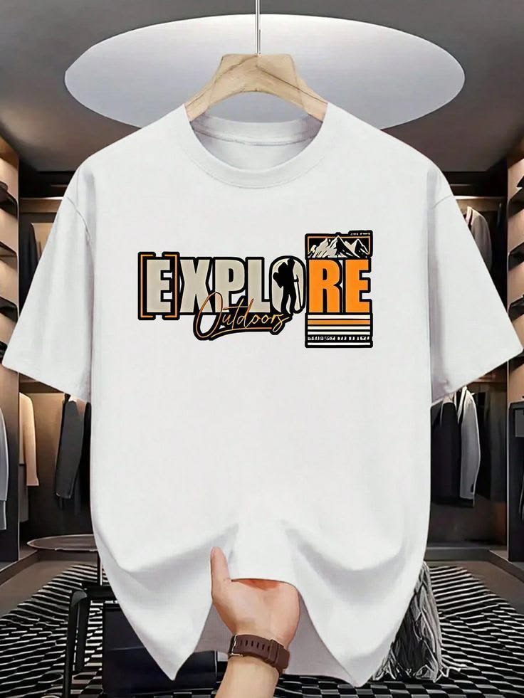 4403e8867b15fa4cdf57a4fb01f20c1d "EXPLORE Outdoors" Mountain Typography Oversized White T-Shirt - Image 1