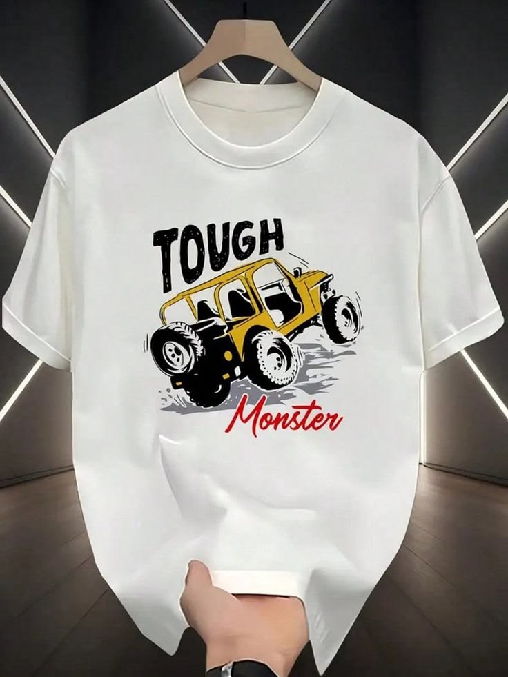 469b9bd797e2a7e84a2d67be6677749f "TOUGH Monster" Off-Road Truck Typography Oversized White T-Shirt - Image 1