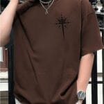 Brown Crown Cross Graphic Oversized T-Shirt for Men