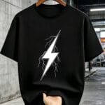 White Lightning Bolt Graphic Oversized Black T-Shirt