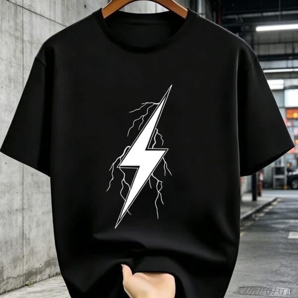 Electric Lightning Bolt Graphic Oversized Black T-Shirt