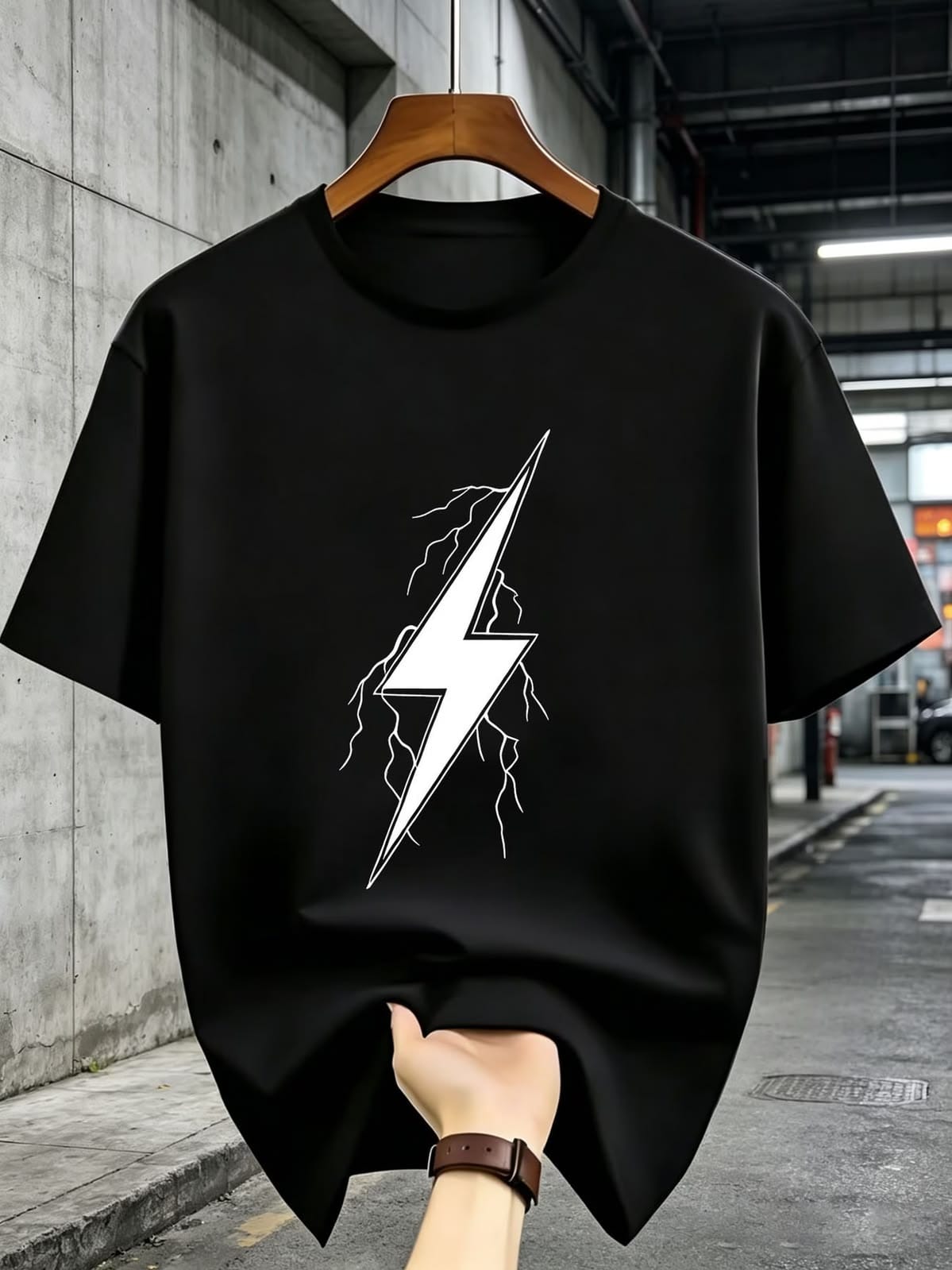 82240177fc8d6c99313c6d75a2c5ac27 Electric Lightning Bolt Graphic Oversized Black T-Shirt - Image 1