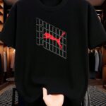 "PUMA" Isometric Grid & Red Leap Logo Oversized Black T-Shirt