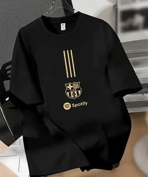 Gold Football Club Crest & Sponsor Oversized Black T-Shirt