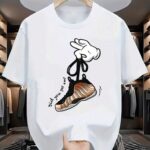 "Did You Get Em?" Cartoon Hand Sneaker Graphic Oversized White T-Shirt
