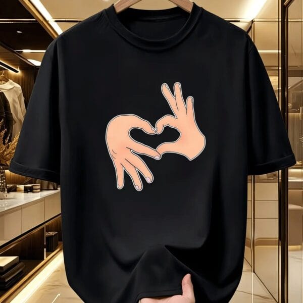 Hand Heart Gesture Cartoon Graphic Oversized Black T-Shirt