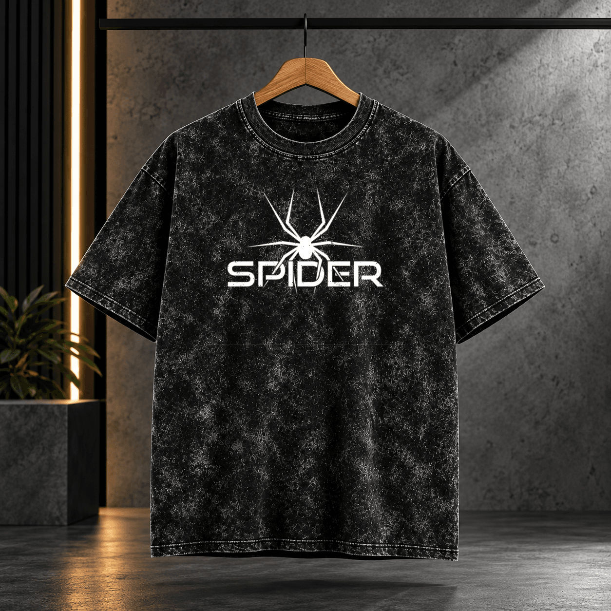 Acid wash "Spider" Typographic & Arachnid Graphic Acid Wash Oversized Black T-Shirt - Image 1
