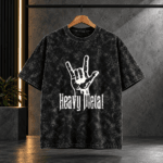 "Heavy Metal" Hand Sign Acid Wash Oversized Black T-Shirt