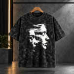 Double Exposure Portrait Acid Wash Oversized Black T-Shirt