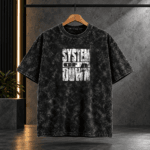 "System of a Down" Stencil Typography Acid Wash Oversized Black T-Shirt