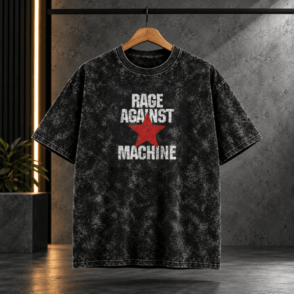 "Rage Against the Machine" Red Star Acid Wash Oversized Black T-Shirt