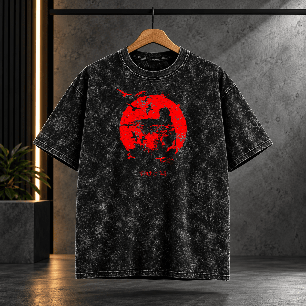 Acid wash82 Dripping Red Sigil & Crows Acid Wash Oversized Black T-Shirt (Copy) - Image 1