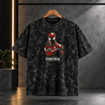 "Spider-Man" Red Suit Hero Acid Wash Oversized Black T-Shirt