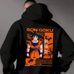 "Son Goku" Anime Graphic & Kanji Logo Oversized Black Hoodie