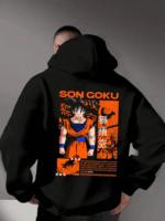 "Son Goku" Anime Graphic & Kanji Logo Oversized Black Hoodie