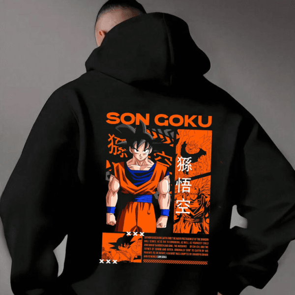 "Son Goku" Anime Graphic & Kanji Logo Oversized Black Hoodie