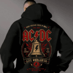 "AC/DC Hells Bells" Rock Band Graphic Oversized Black Hoodie