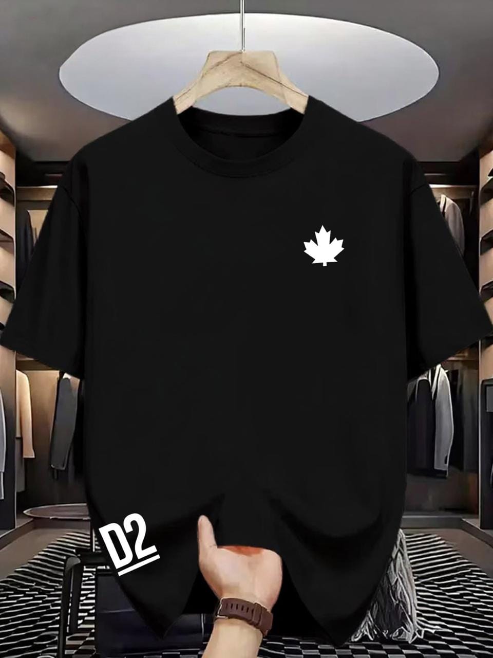 File Minimalist White Maple Leaf Logo Oversized Black T-Shirt - Image 1