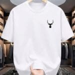 Minimalist Stag Deer Head Chest Logo Oversized White T-Shirt