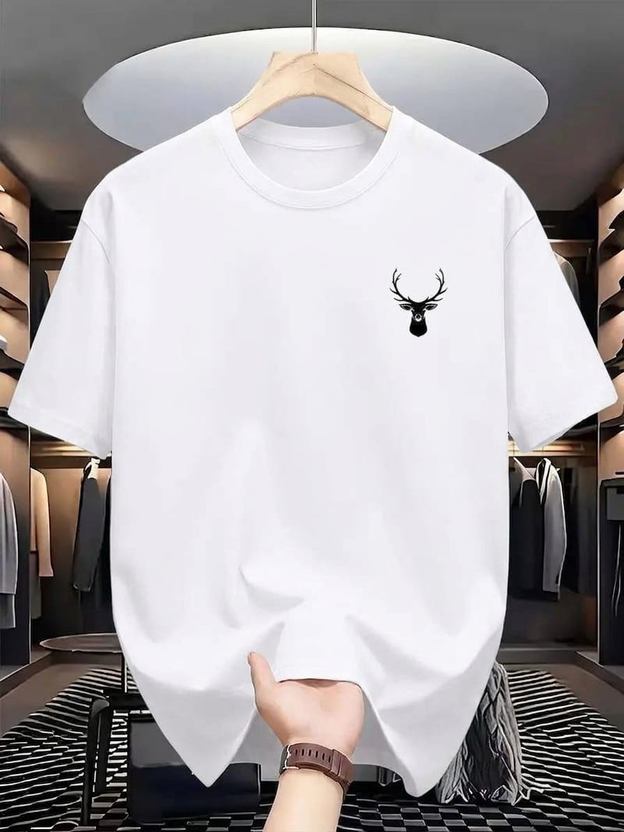Gemini_Generated_Image_k572c7k572c7k572 Minimalist Stag Deer Head Chest Logo Oversized White T-Shirt - Image 1