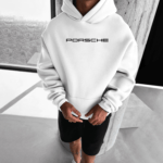 "Porsche 911 GT3" Sports Car Graphic Oversized White Hoodie - Image 2