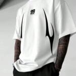 Men's White Oversized Graphic T-Shirt – Black Abstract Print