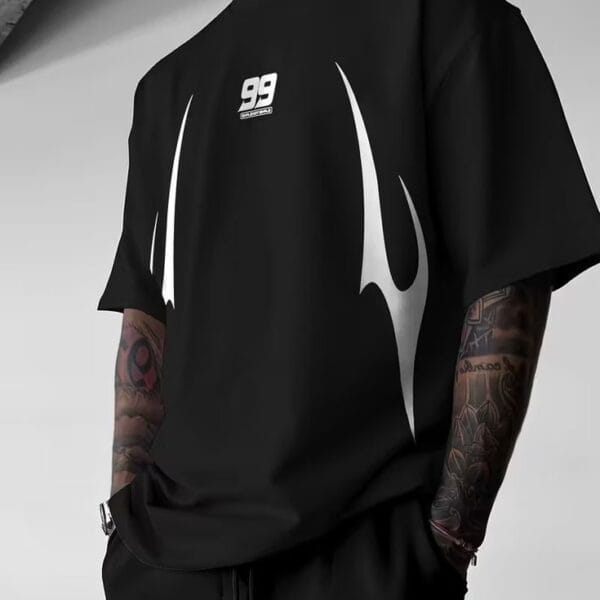 Black 99 Flame Graphic Oversized T-Shirt for Men