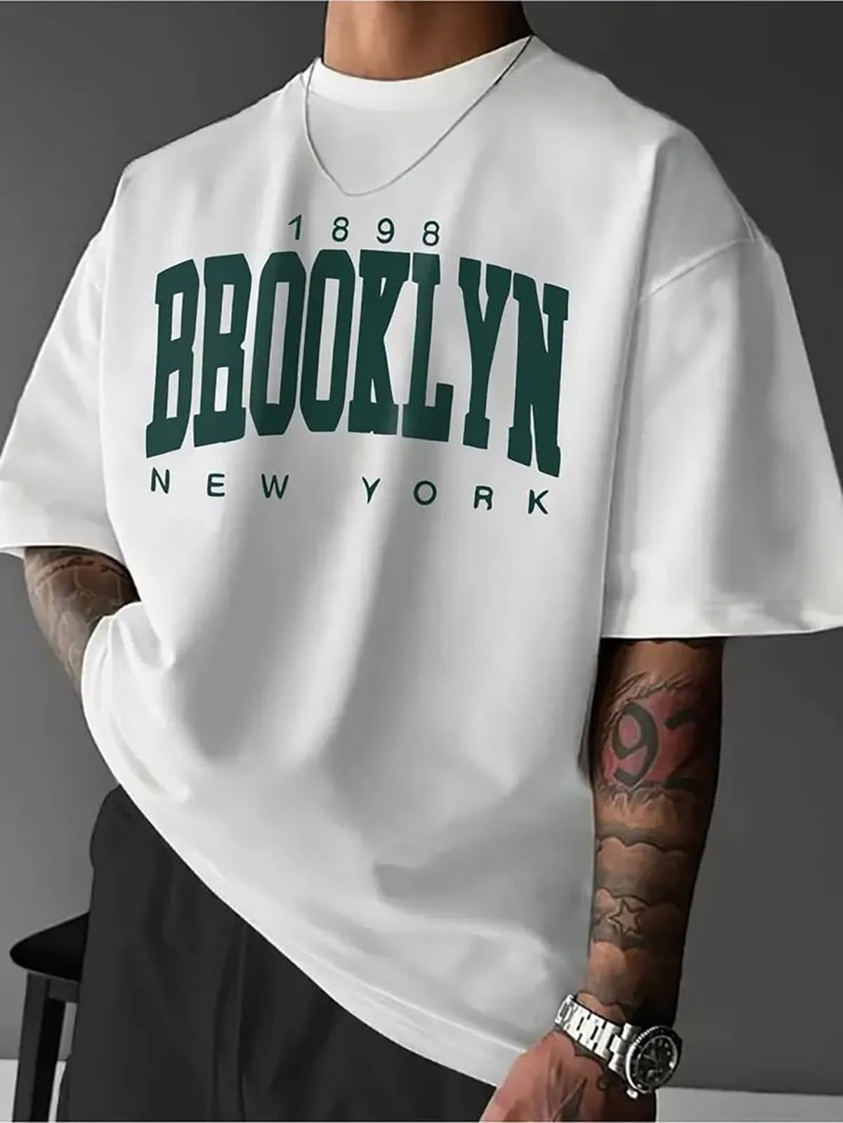 IMG_5359 White Brooklyn New York Oversized T-Shirt for Men - Image 1
