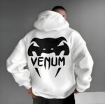 "Venum" Snake Head Logo Oversized White Hoodie