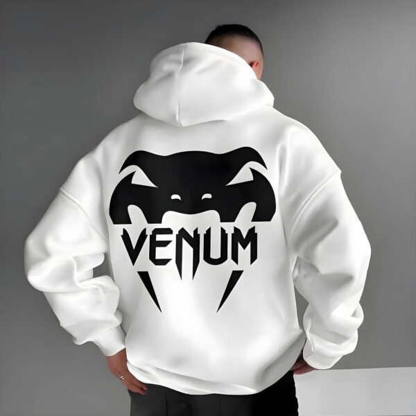 "Venum" Snake Head Logo Oversized White Hoodie