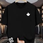 White Maple Leaf Chest Logo Oversized Black T-Shirt
