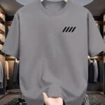 Minimalist Four-Bar Stripe Chest Logo Oversized Grey T-Shirt