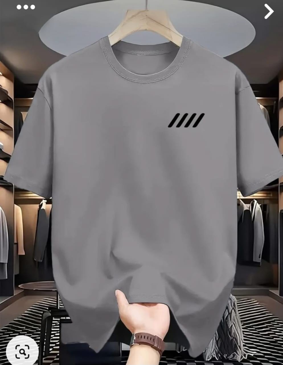 a1cbcfd27c60ee58831bb59695e8bbbe Minimalist Four-Bar Stripe Chest Logo Oversized Grey T-Shirt - Image 1