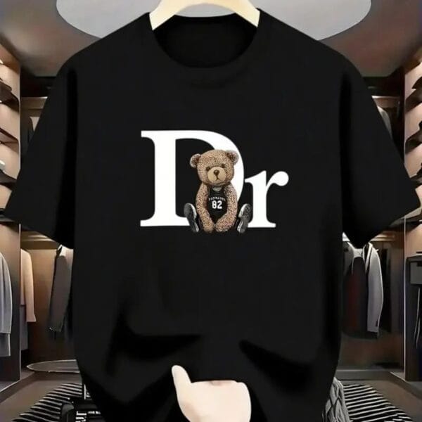 Teddy Bear Designer-Inspired Logo Oversized Black T-Shirt