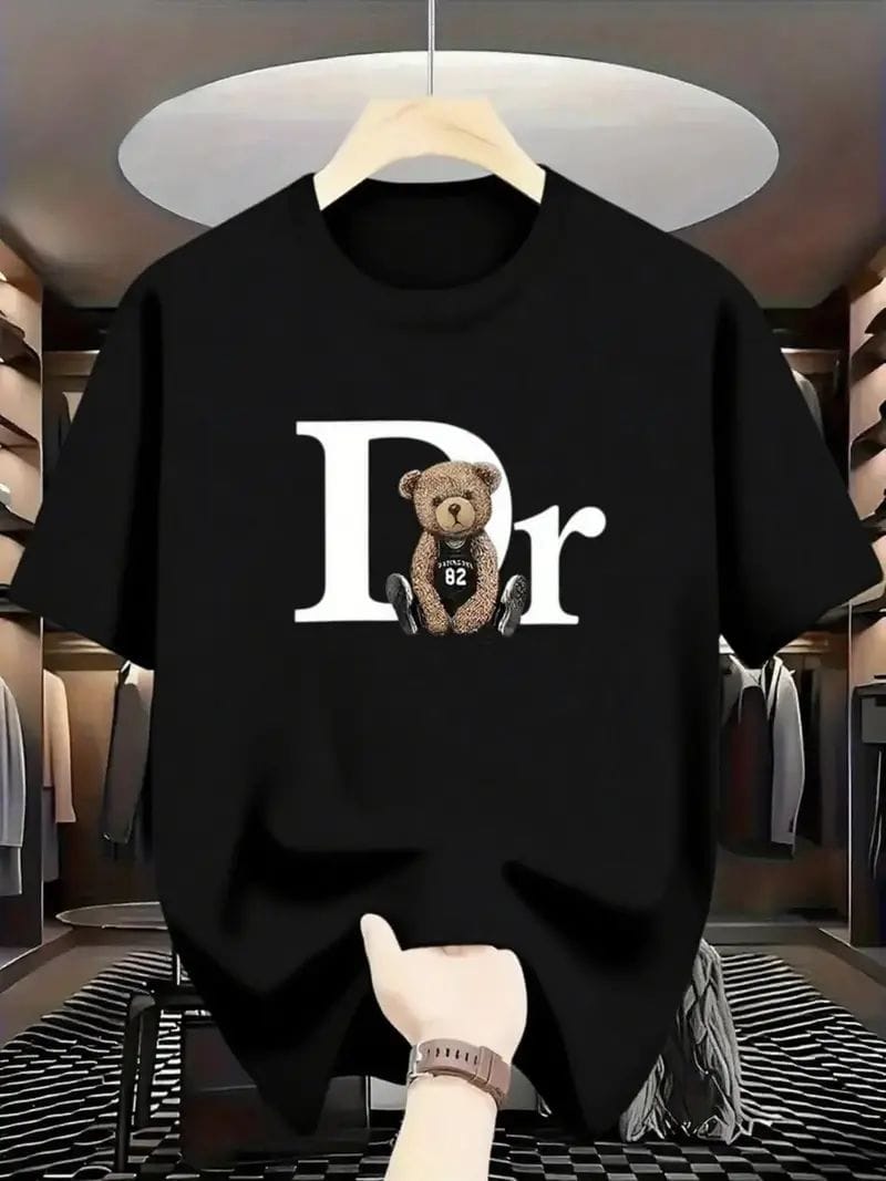 a292b6071557830e70ed081af970841d Teddy Bear Designer-Inspired Logo Oversized Black T-Shirt - Image 1