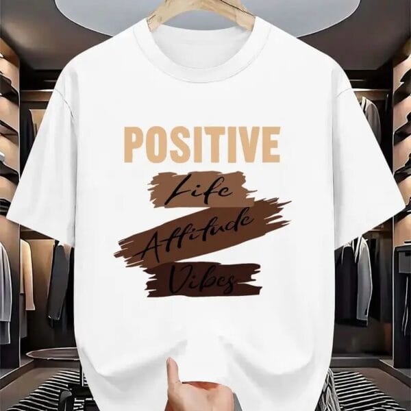 "Positive Life Attitude Vibes" Brush Stroke Typography Oversized White T-Shirt