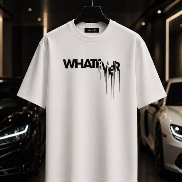 "Whatever" Drip Typographic Oversized White T-Shirt