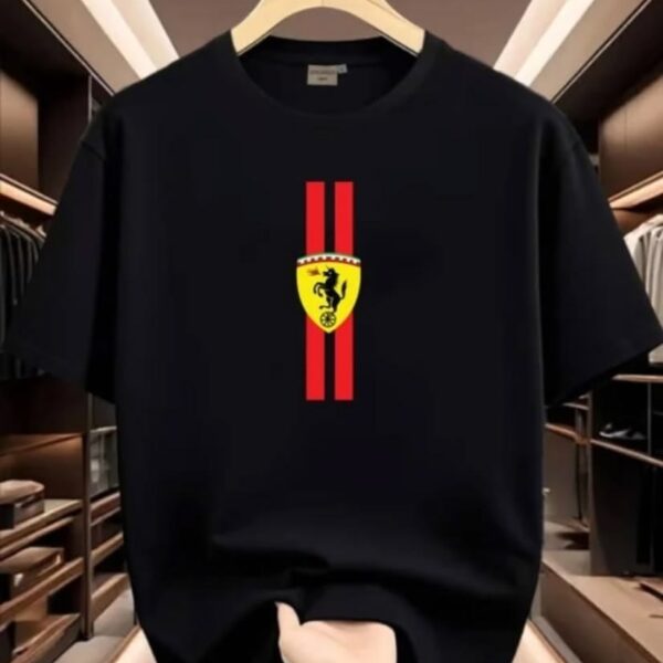 Racing Shield & Vertical Stripes Oversized Black T-Shirt