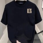 Minimalist Gothic "R" Chest Patch Oversized Black T-Shirt