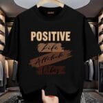 "Positive Life Attitude Vibes" Brush Stroke Typography Oversized Black T-Shirt